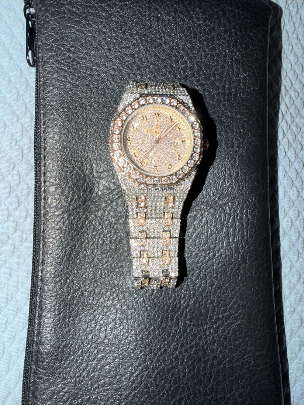 AP Vintage Royal Oak Arabic Dial Rose Gold Silver Lab Diamond Iced Out Watch